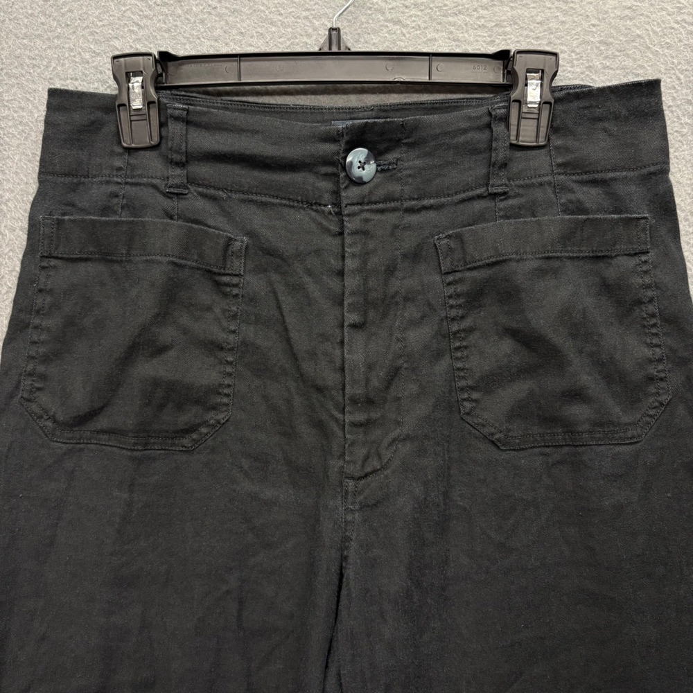 Maeve The Colette Linen Pants Womens 32 Black Wide Leg Cropped High Rise - Picture 2 of 8